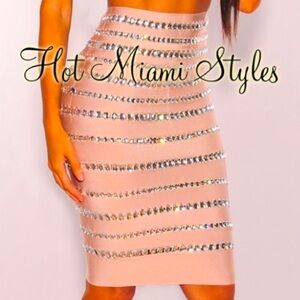 Hot Miami Styles Bodycon Jeweled Skirt Size Small